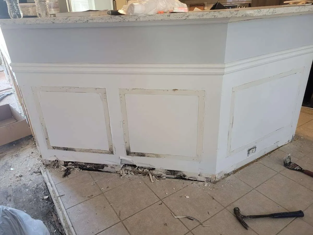Water damage and mold on kitchen during Storm Damage Restoration in West Livingston